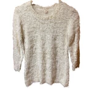 Reba Size Small 3/4 Sleeve sweater ivory gold sequin party event elegant Fairy